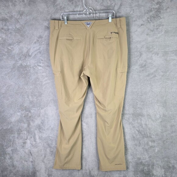 Mens Columbia PFG Beige Performance Fishing Cargo Pants Polyester Stretch 38X32 - Picture 4 of 10